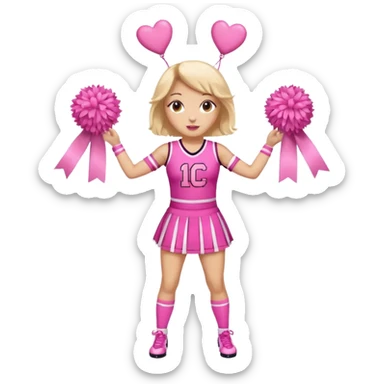 give me a full-length cheerleader in pink with pink pom poms and a breast cancer ribbon on the top sticker