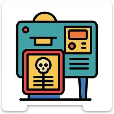1980s X-ray machine icon with color outline sticker