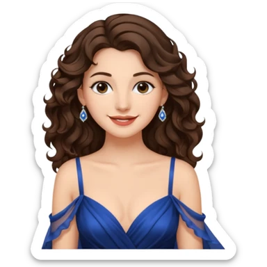 a beautiful brunette wavy flowy hair princess wearing a gown with elegant piercing and smile gently  sticker