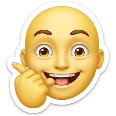 A simple (🙂) yellow, round face with a flirty expression: eyes slightly squinting, a cheeky smile, and biting its index finger in a playful, seductive way. sticker