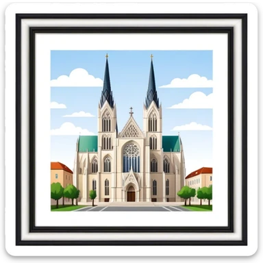 Cinematic Realistic Zagreb Cathedral Landmark Emoji, depicted with Gothic architecture rendered with lifelike detail and majestic, soft lighting. sticker