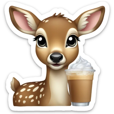 Baby deer drinking iced coffee sticker