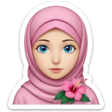 Turkish beautiful finish Konya girl blue eyes with light pink hijab islamic dress and had on her hijab hibiscus flower sticker