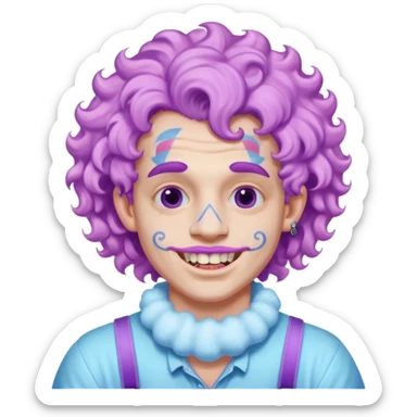 very cheerful colorful puffy violet curly haired man made out of cotton candy wearing teeth-braces and excessive face tattoos just face  sticker
