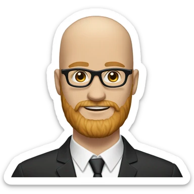 White groom with black glasses blue eyes no hair and strawberry blonde large beard sticker