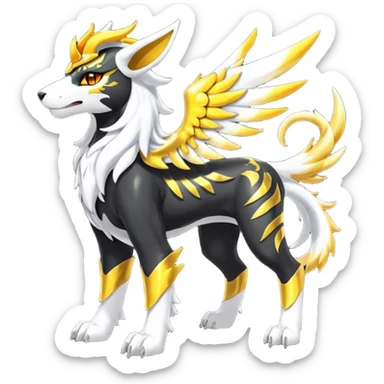 Solarpunk solar aesthetic shiny glowing divine lighting glimmering shimmering Houndoom-Solgaleo-Tigress-Luxray-Trico-Gryphon-fusion (full body) sticker
