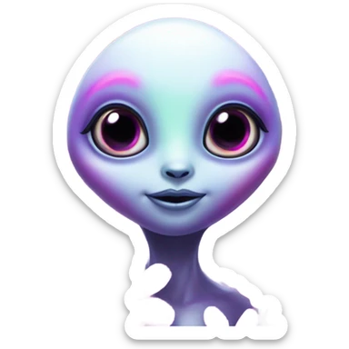 Lisa frank alien with big oval head and big black eyes with flowers sticker