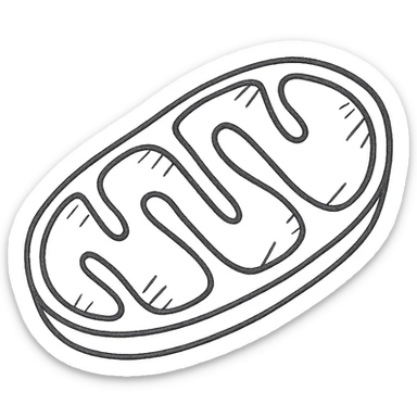 mitochondrion, mitochondrial biogenesis, step 1, pen drawing schematic style on white paper, isolated on white background sticker