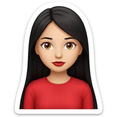create a girl emoji with long black hair, straight hair and tan skin, with latina makeup and red clothes sticker