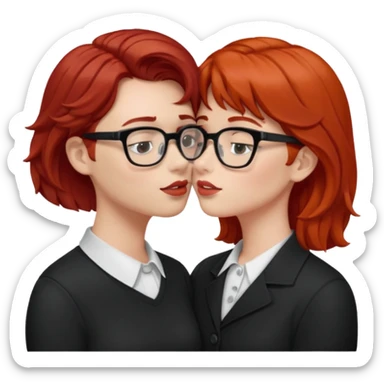 Redhead women in glasses kissing a white man with dark hair in glasses kissing  sticker