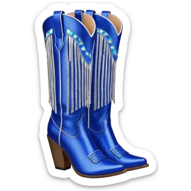 Realistic cobalt blue fashion cowgirl boots with sparkly shiny glitter fringe sticker