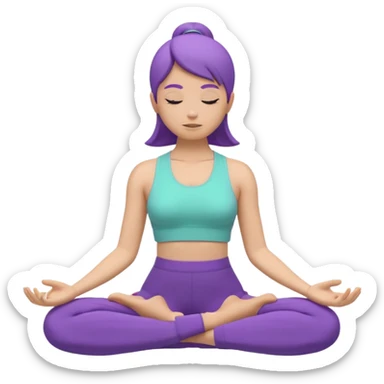 Modern premium 3D emoji icon: faceless gender-neutral person meditating (cross-legged) in sporty activewear, smooth rounded shapes, matte + subtle gloss, top-left studio light, soft shadow, faint halo aura. Purple outfit with a mint (or warm peach) accent. Centered, transparent background, no tex sticker
