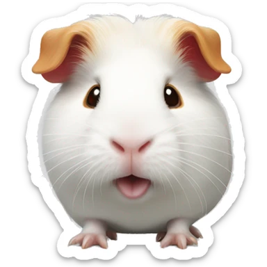 
White guinea pig, smiling, red spot on eye sticker