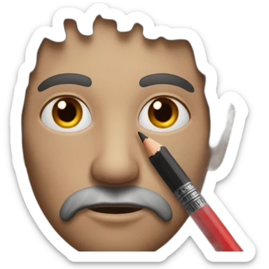 Homeless man with red eyes and a pencil on his hand sticker