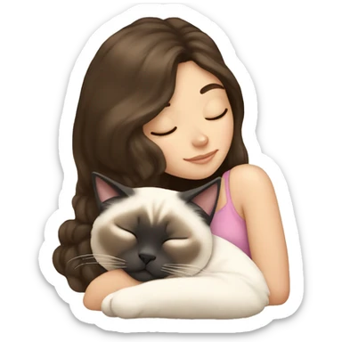brunette white girl sleeping with her fluffy siamese cat  sticker