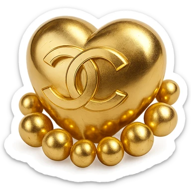 Chanel heart in metallic gold, surrounded by pearls, featuring interlocking C's, refined and timeless sticker