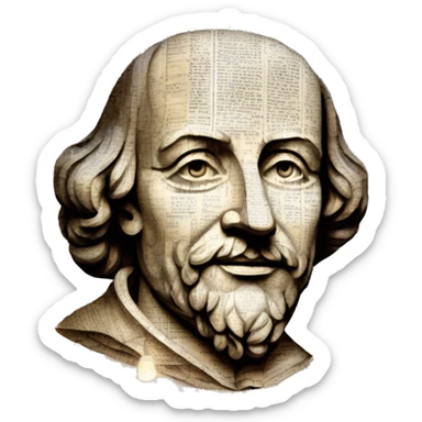 Glowing Shakespeare made of newspaper and 420 hemp leaves and bokeh fairy lights lanterns stained glass, bokeh, annotated sketch, handwritten letters, collage of intricate patterns, lantern sticker