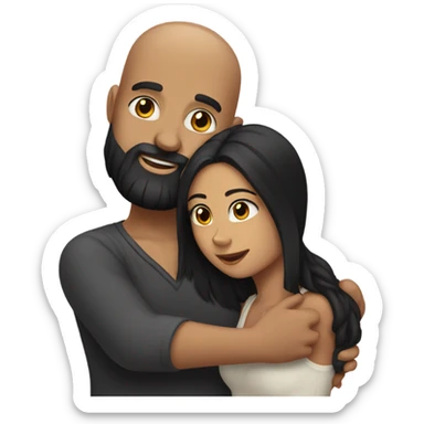 Bald man with black beard hugging girl with long black hair sticker