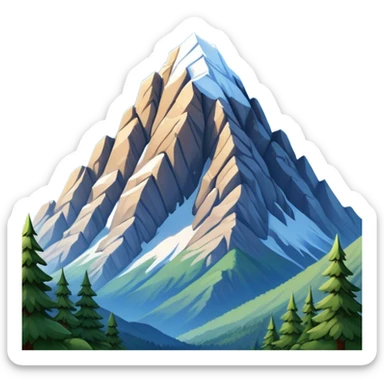 Cinematic Realistic Mountain Emoji, Majestic and towering, with craggy, snow-capped peaks rising sharply against a deep blue sky. The rugged terrain is dotted with rocky outcrops and patches of greenery, with clouds swirling around the higher reaches. Soft glowing outline, capturing the essence of ancient strength and natural beauty in a towering mountain! sticker