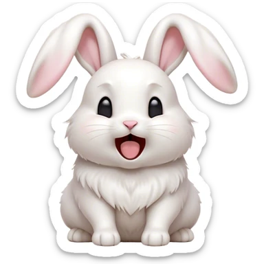 Cinematic Cute Yawning White Rabbit Portrait Emoji, Head tilted slightly with a dramatic, wide-open yawn, showcasing a smooth, silky white fur with floppy ears, round dark eyes barely open in drowsy contentment, Simplified yet irresistibly adorable features, highly detailed, glowing with a soft, cozy glow, high shine, relaxed yet expressive, stylized with a touch of whimsy, bright and endearing, soft glowing outline, capturing the essence of a sleepy yet affectionate bunny, so drowsy it feels like it could stretch out of the screen and curl up for a nap! sticker