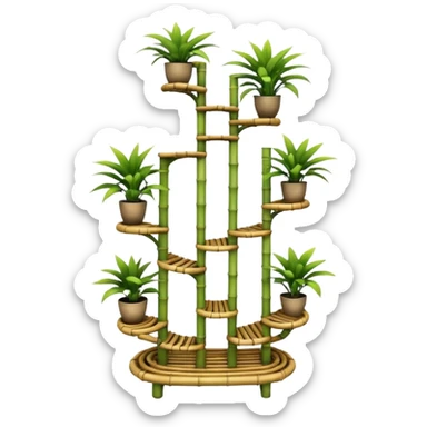 Large alien-futuristic multi-tier multi-level curved spiral step plant rack constructed from 7/8ths of an inch thin bamboo poles  sticker
