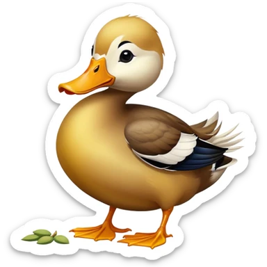 a duck holding a sunflower seed in its beak sticker