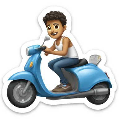 hispanic boy wearing a white tank top and jeans and rides a blue scooter sticker