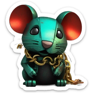 Black red gold green cyan rusty grunge effect scratched patina rat mouse puppy scorpion tail stinger gangsta gangster hip hop gold chain mechanical rusted cyborg pixel 3d render low poly sticker