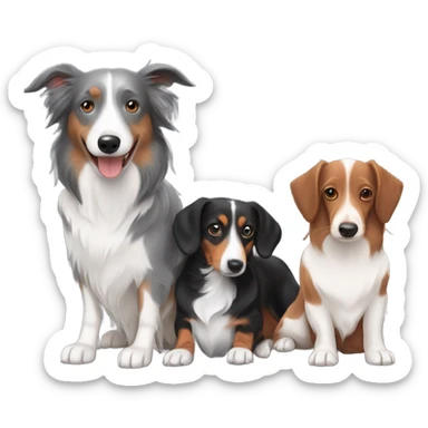 Grey and white border collie with a black and tan dachshund and a red dachshund  sticker