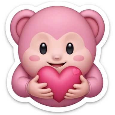 create a chibi sticker of Kirby smiling with a heart in his hands sticker