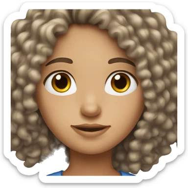 girl with brown curly hair with straight roots and grey blue eyes sticker