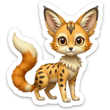 Big-eared big-eyed cute realistic animalistic feral digitigrade 4-legged anime-styled Meloetta-Trico-Vernid-Sergal-Serval-hybrid-fusion-creature-animal, full body sticker