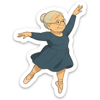 ghibli style illustration of a grandma performing ballet sticker