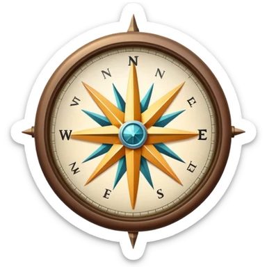 Minimalist compass icon with a glowing center and subtle arrows pointing in different directions, symbolizing purpose and direction in life sticker