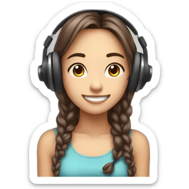 cute girl listen in headphones music with smile face sticker