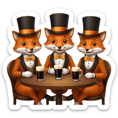 Three foxes sitting at a round table drinking Guinness sticker