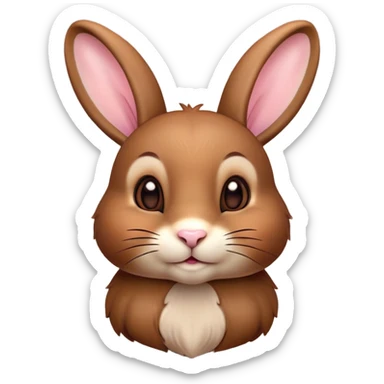 Cinematic Cute Brown Rabbit Portrait Emoji, Head tilted playfully and inquisitively, featuring a glossy, velvety brown fur with perky ears, round, sparkling brown eyes filled with curiosity, Simplified yet irresistibly adorable features, highly detailed, glowing with a warm, friendly glow, high shine, affectionate and lively, stylized with a touch of whimsy, bright and endearing, soft glowing outline, capturing the essence of a mischievous yet loving bunny, so playful it feels like it could hop out of the screen and into your arms! sticker