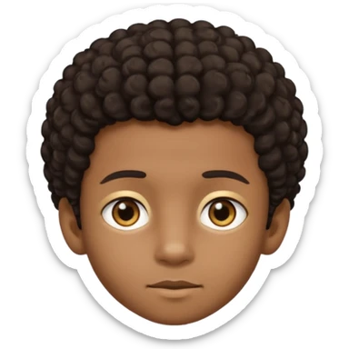 This avatar of black boy has lightly curly dark hair styled upward, a rounded face with golden-brown eyes, and a neutral expression sticker