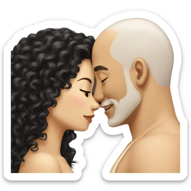 intimate moment between lovers, light bald man, long black curly hair woman sticker