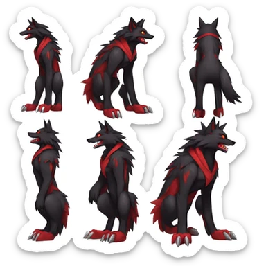  Cool Edgy Black Red Digimon-Fakemon-Wolf full body sticker
