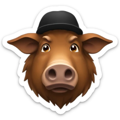 fullface brown boar tired of life with a black winter hat sticker