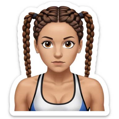 Melanie chisholm with two dark brown french braids, wearing a sports bra sticker