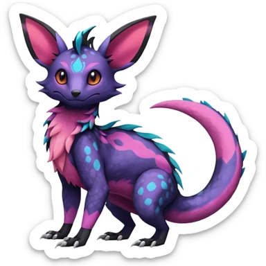 Rare epic aesthetic colorful Salandit-Noibat-Eevee-Genet-species-Fakemon-hybrid-creature, with markings, full body sticker