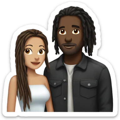 Fair skin woman with brown hair kissing black man with dreads sticker