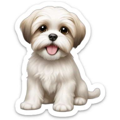 happy Maltese shih tzu puppy white beige sticker