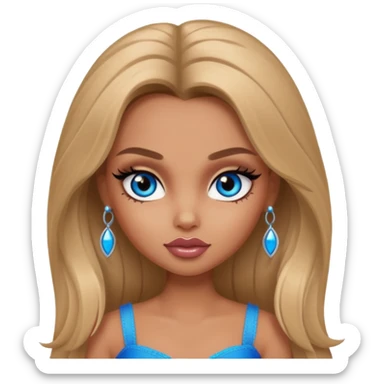 pretty bratz baddie, long darkblond hair, pretty makeup, long lashes, blue eyes, tan skin sticker