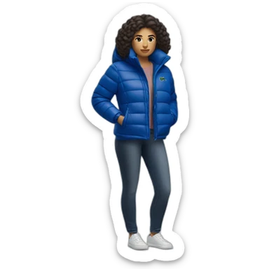 latina woman using Lacoste puffer jacket sticker