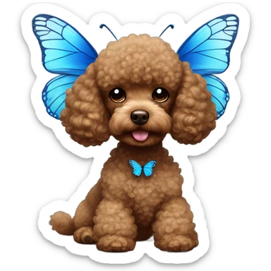 Brown Toy poodle with blue butterfly  sticker