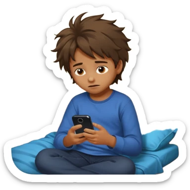 un niño de entre 3 - 10 años jugando con su celular, cansado en una habitacion apagada sticker