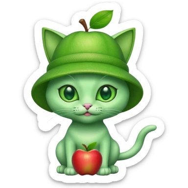 An alien cat with an apple hat with cash all around it sticker